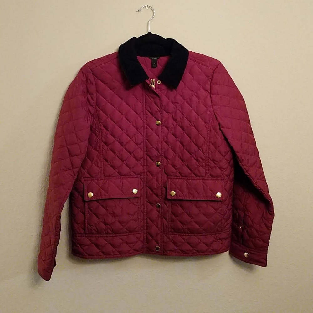 {J.Crew} Burgundy Quilted Tack Jacket Size M